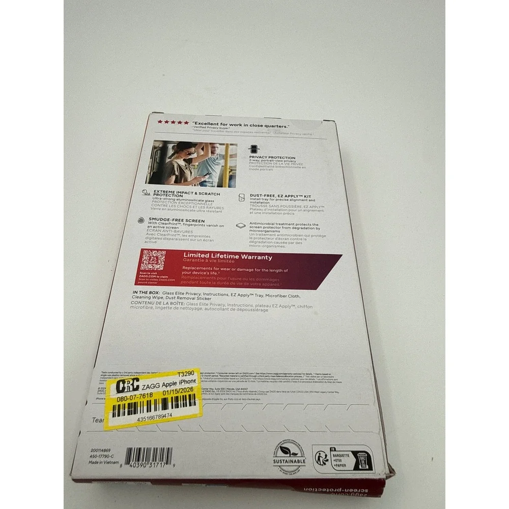 ZAGG Screen Protector iPhone 16 Pro Max Black New Glass Elite Privacy 5X Strongr